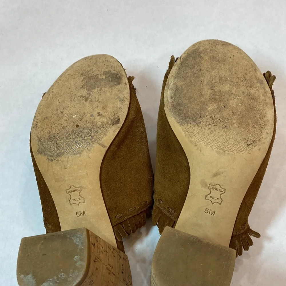 Tory Burch Huntington Heels western‎ slides suede fringe 38648